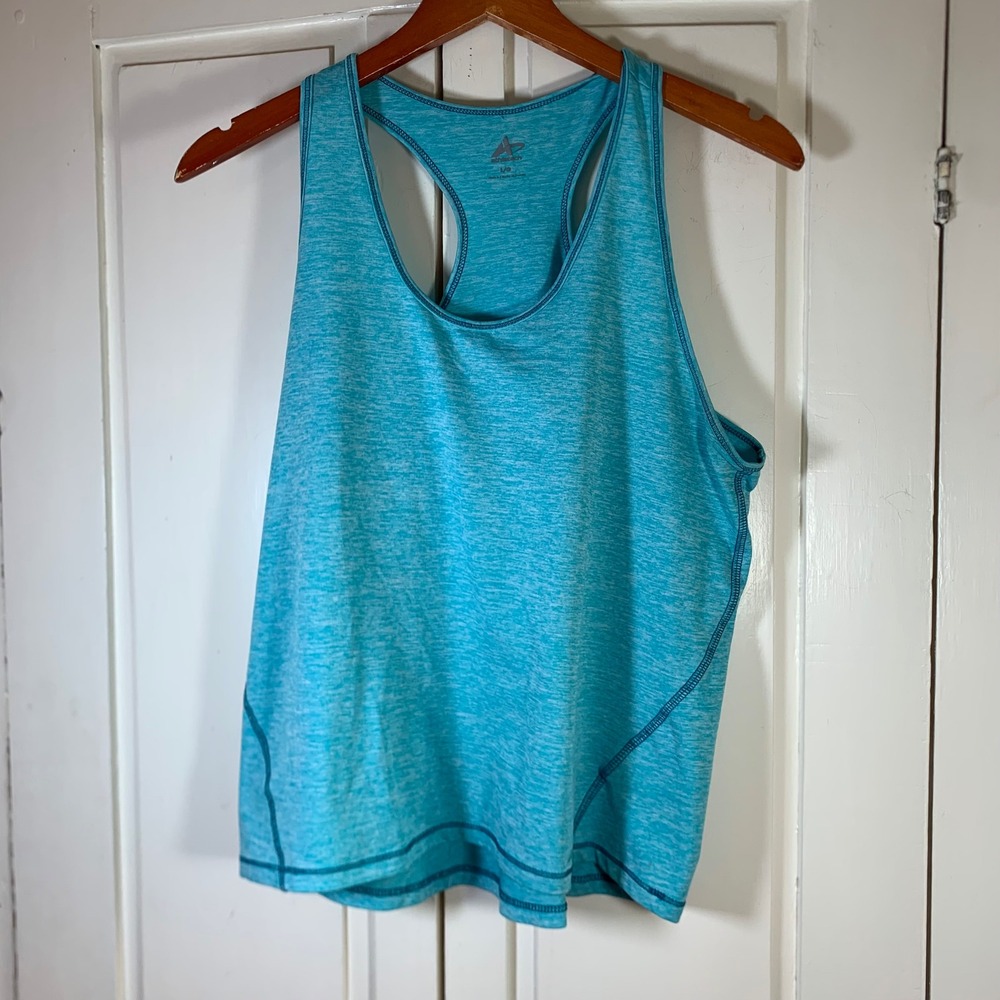 Athletech Womens Turquoise Blue Space Dye Racerback Performance Tank Top Size L